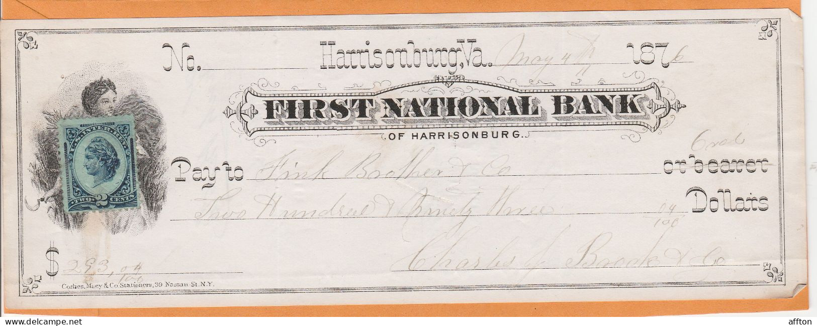 United States Old Check Cheques - Chèques & Chèques De Voyage