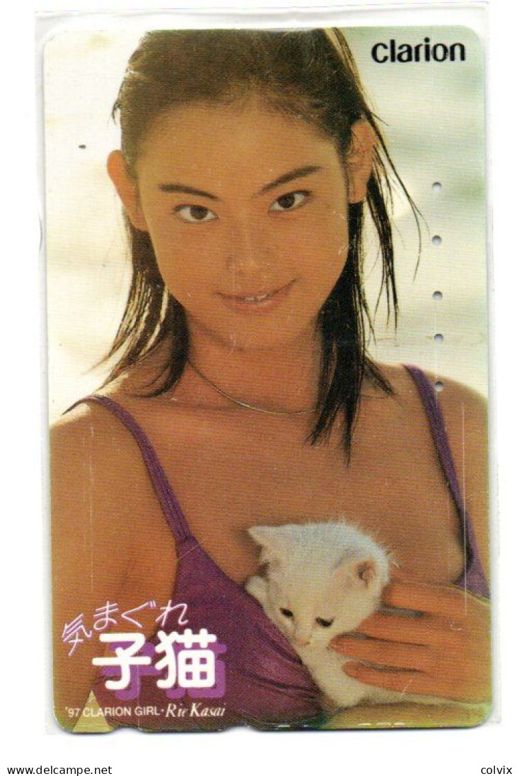 TELECARTE JAPON CLARION FEMME CHATON RIE KASAI - Publicité