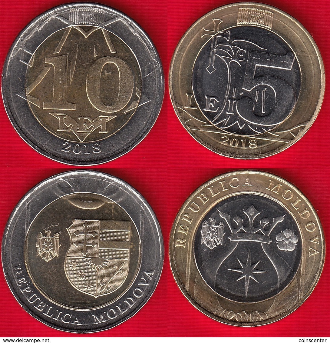 Moldova Set Of 2 Coins: 5 - 10 Lei 2018 BiMetallic UNC - Moldawien (Moldau)