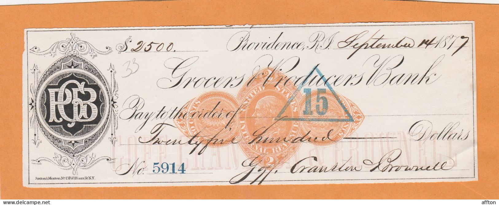 United States Old Check Cheques - Chèques & Chèques De Voyage