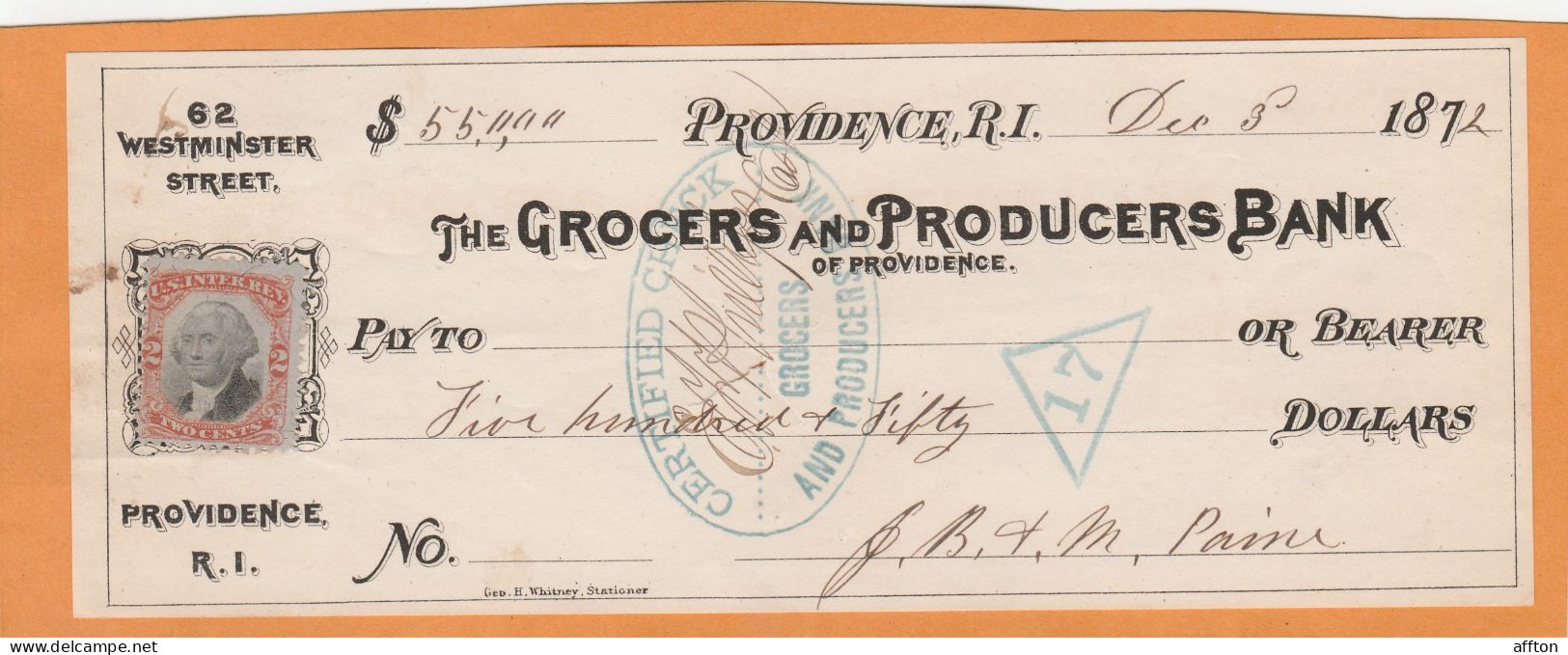 United States Old Check Cheques - Chèques & Chèques De Voyage