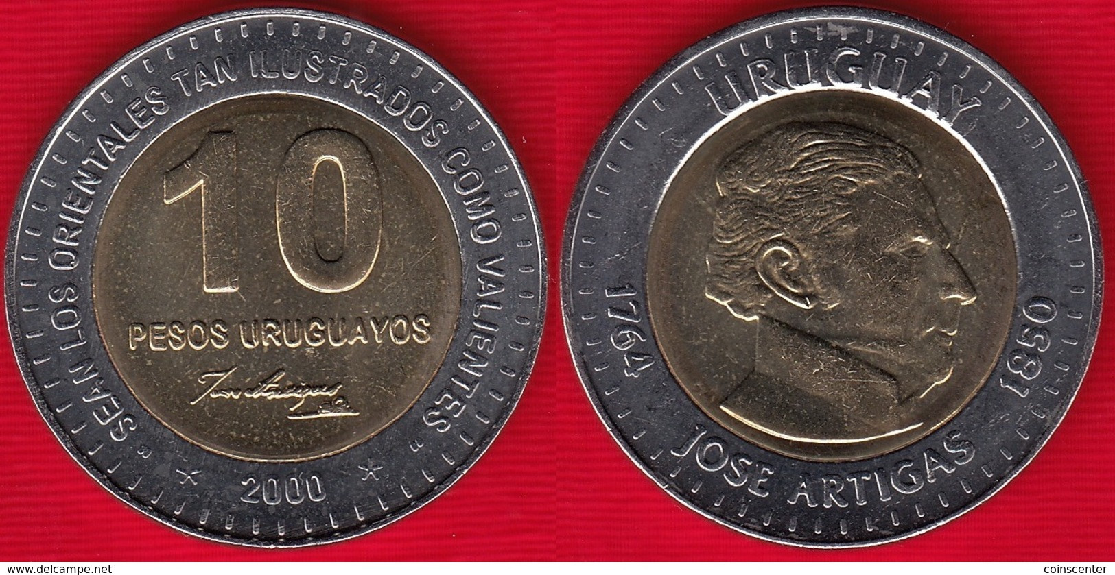 Uruguay 10 Pesos Uruguayos 2000 Km#121 "Artigas' Death" BiMetallic UNC - Uruguay