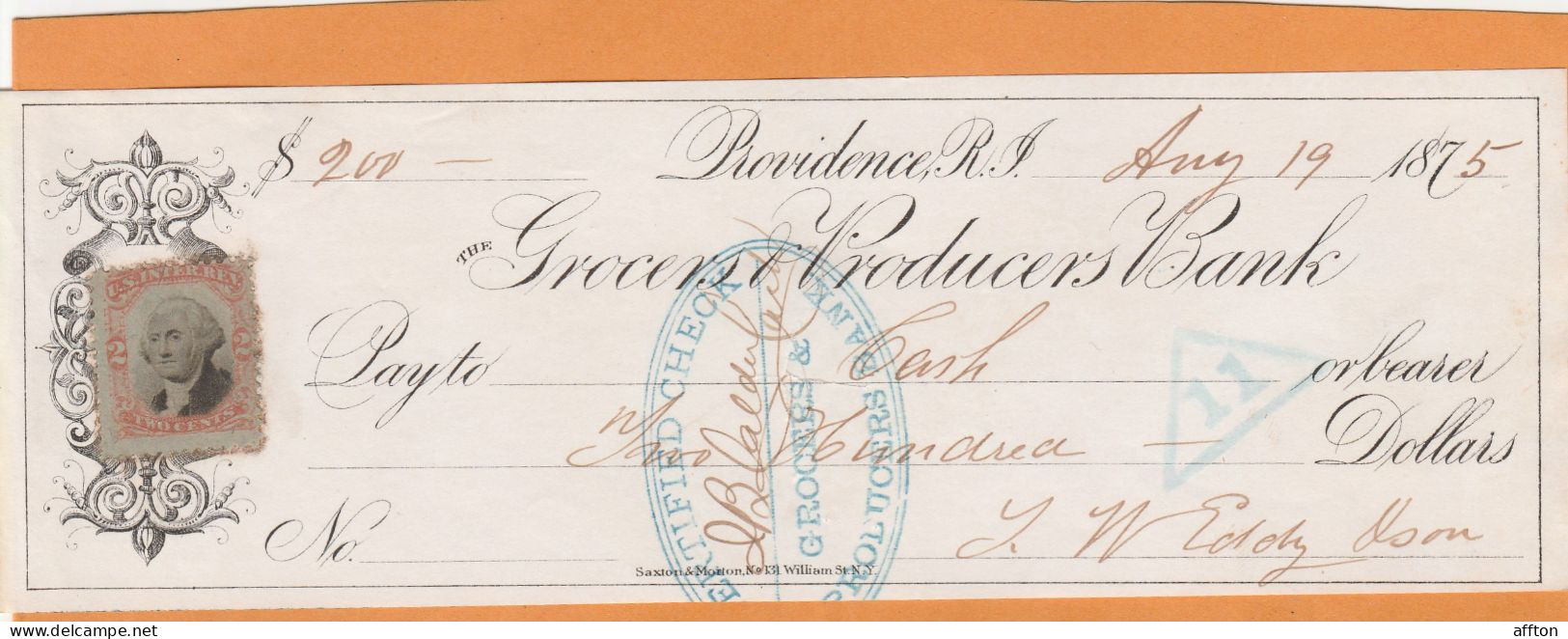 United States Old Check Cheques - Chèques & Chèques De Voyage