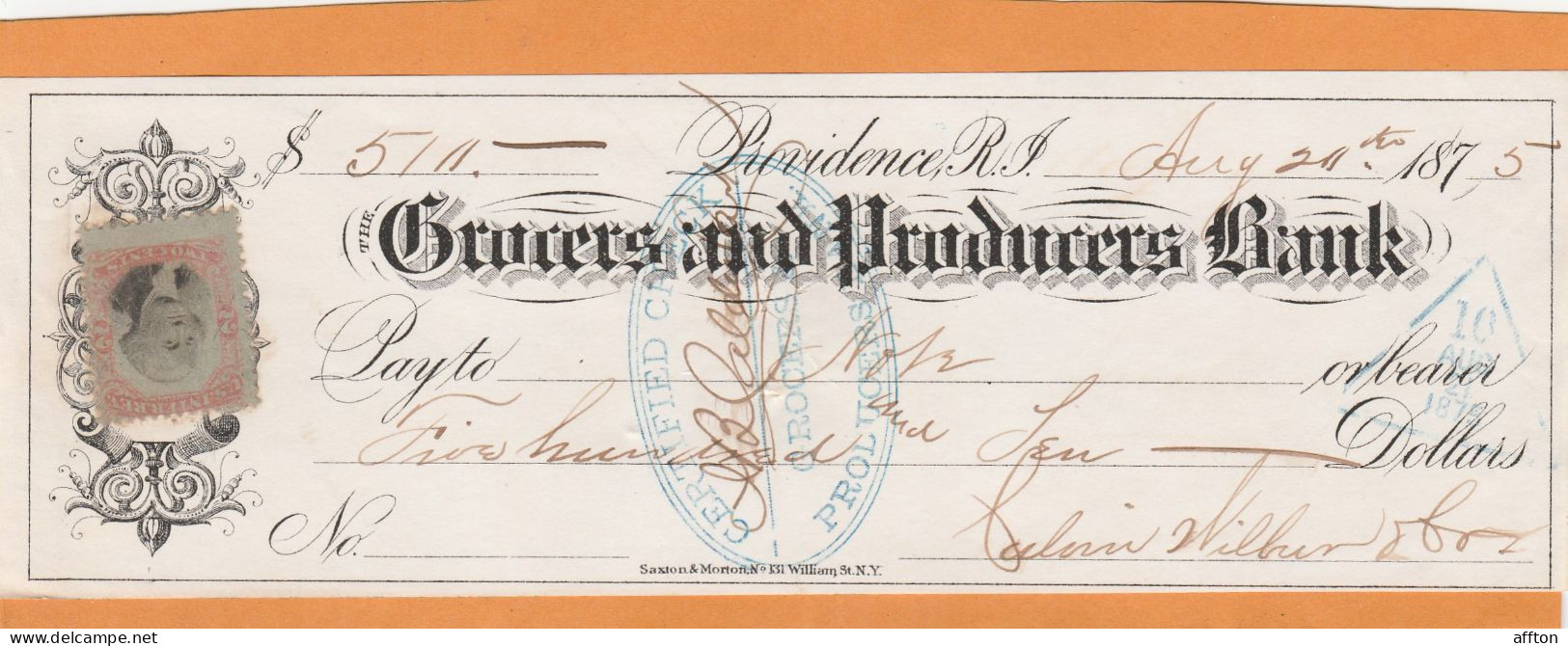 United States Old Check Cheques - Chèques & Chèques De Voyage