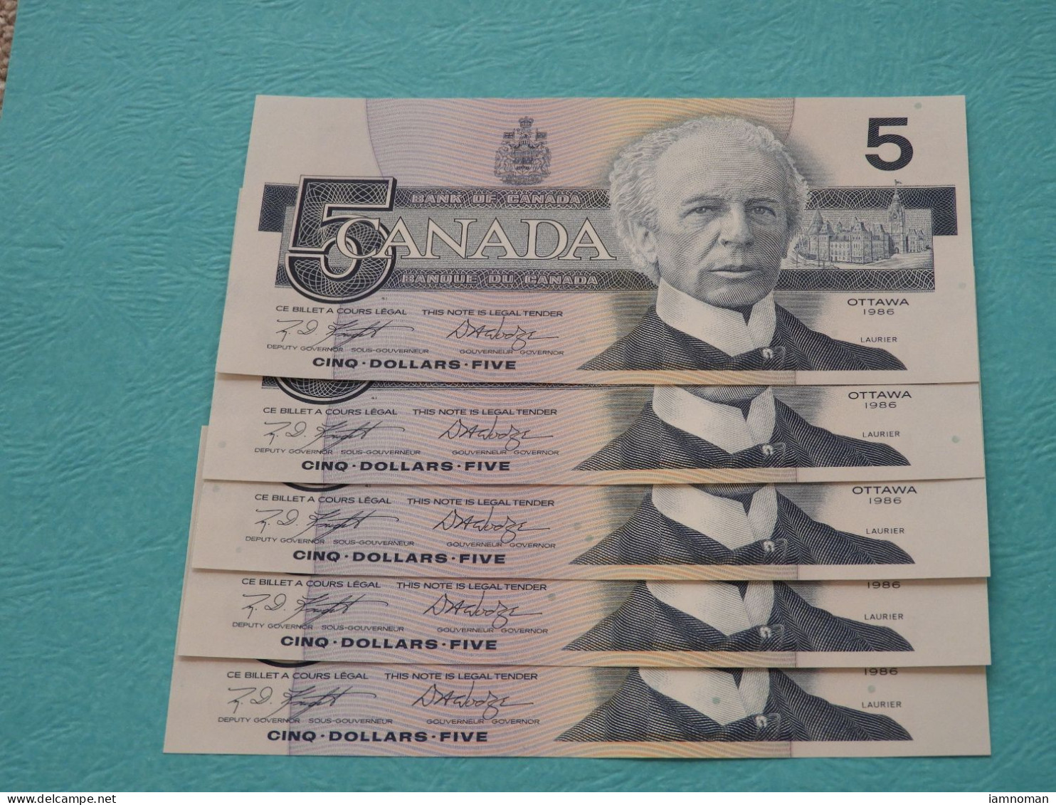 1 X BANK OF CANADA 1986 $5 IN CHOICE UNC OR BETTER (KNIGHT & DODGE) BC-56e - Canada