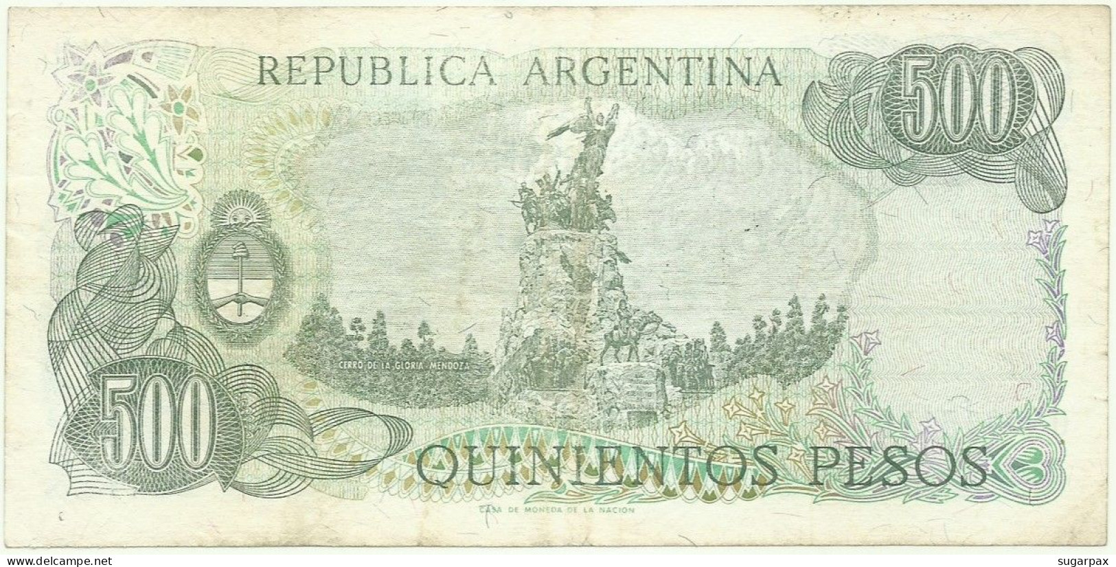 Argentina - 500 Pesos - ND ( 1977 - 1982 ) - Pick 303.c - Serie D - Sign. Titles C - Wmk: Sunbursts With Colored Threads - Argentine