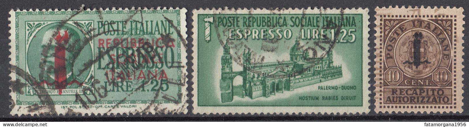 ITALIA, REPUBBLICA SOCIALE - 1944 - Lotto Di 3 Di Francobolli Per Espresso/recapito Autorizzato Usati: Yvert 3, 5 E 6. - Correo Urgente