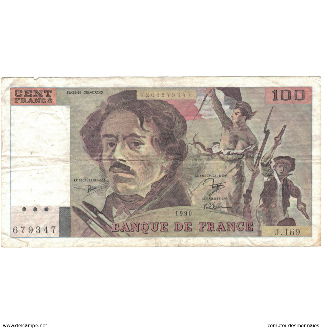 France, 100 Francs, Delacroix, 1990, J.169, TTB, Fayette:69BIS.02B, KM:154e - 100 F 1978-1995 ''Delacroix''