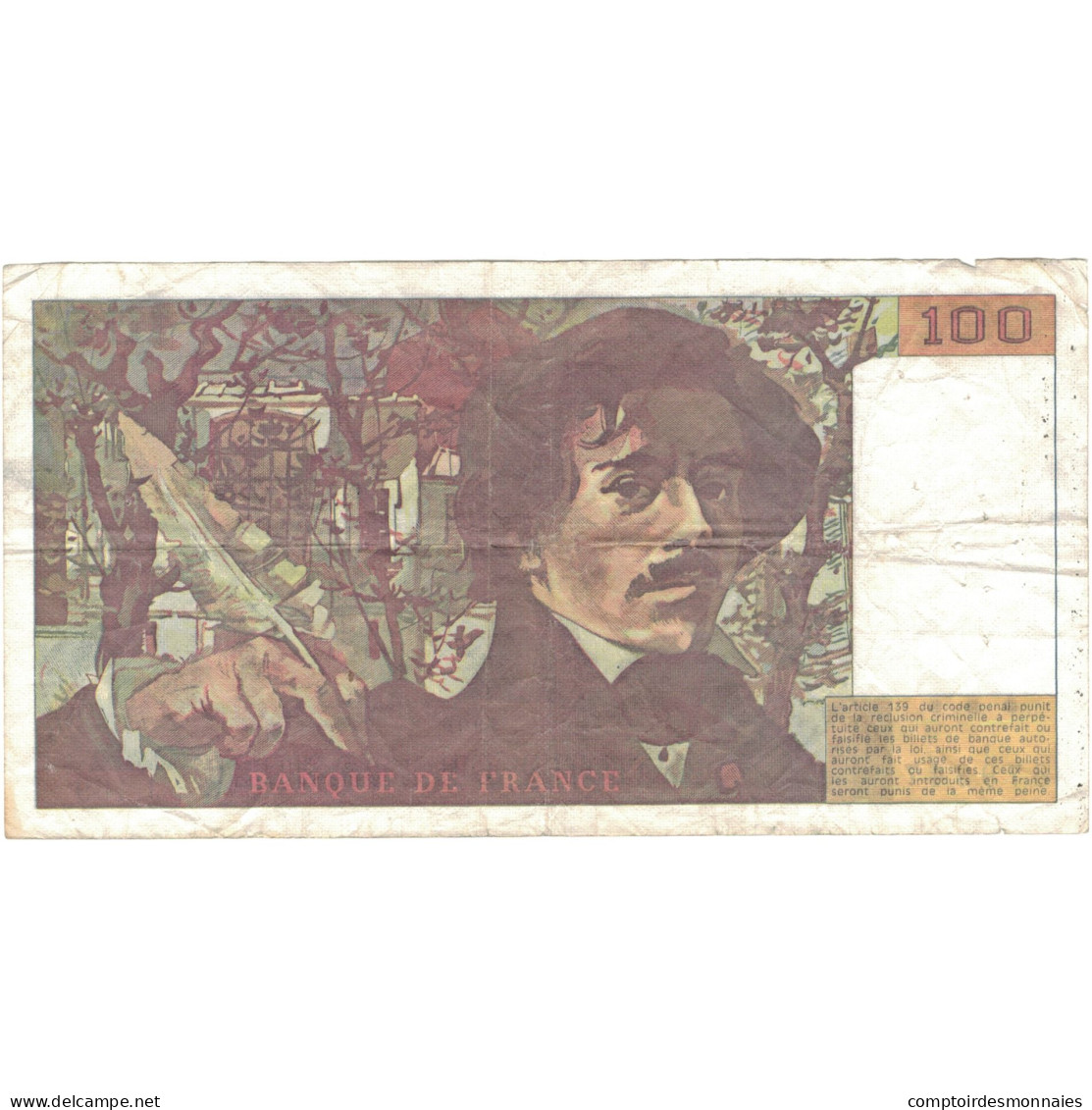 France, 100 Francs, Delacroix, 1990, J.169, TTB, Fayette:69BIS.02B, KM:154e - 100 F 1978-1995 ''Delacroix''