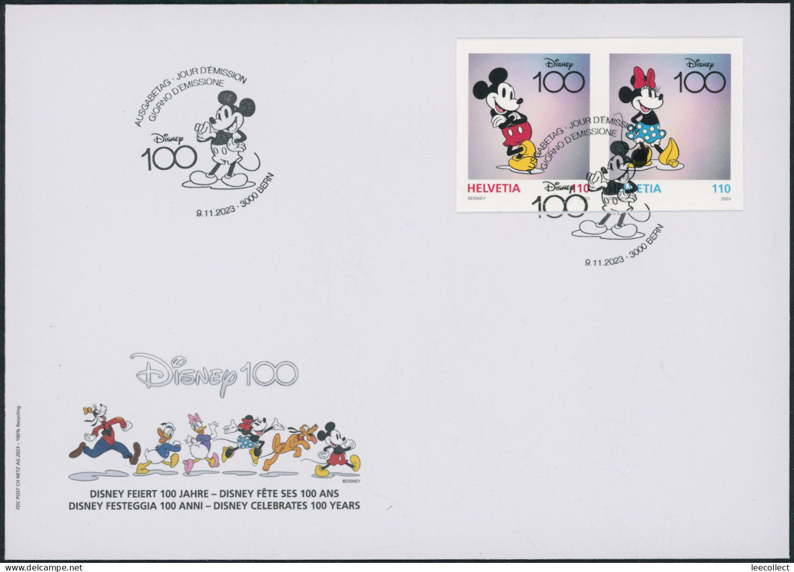 Suisse - 2023 - Disney - Blockausschnitt - Zwischensteg - Ersttagsbrief FDC ET - Spezialbogen - Briefe U. Dokumente