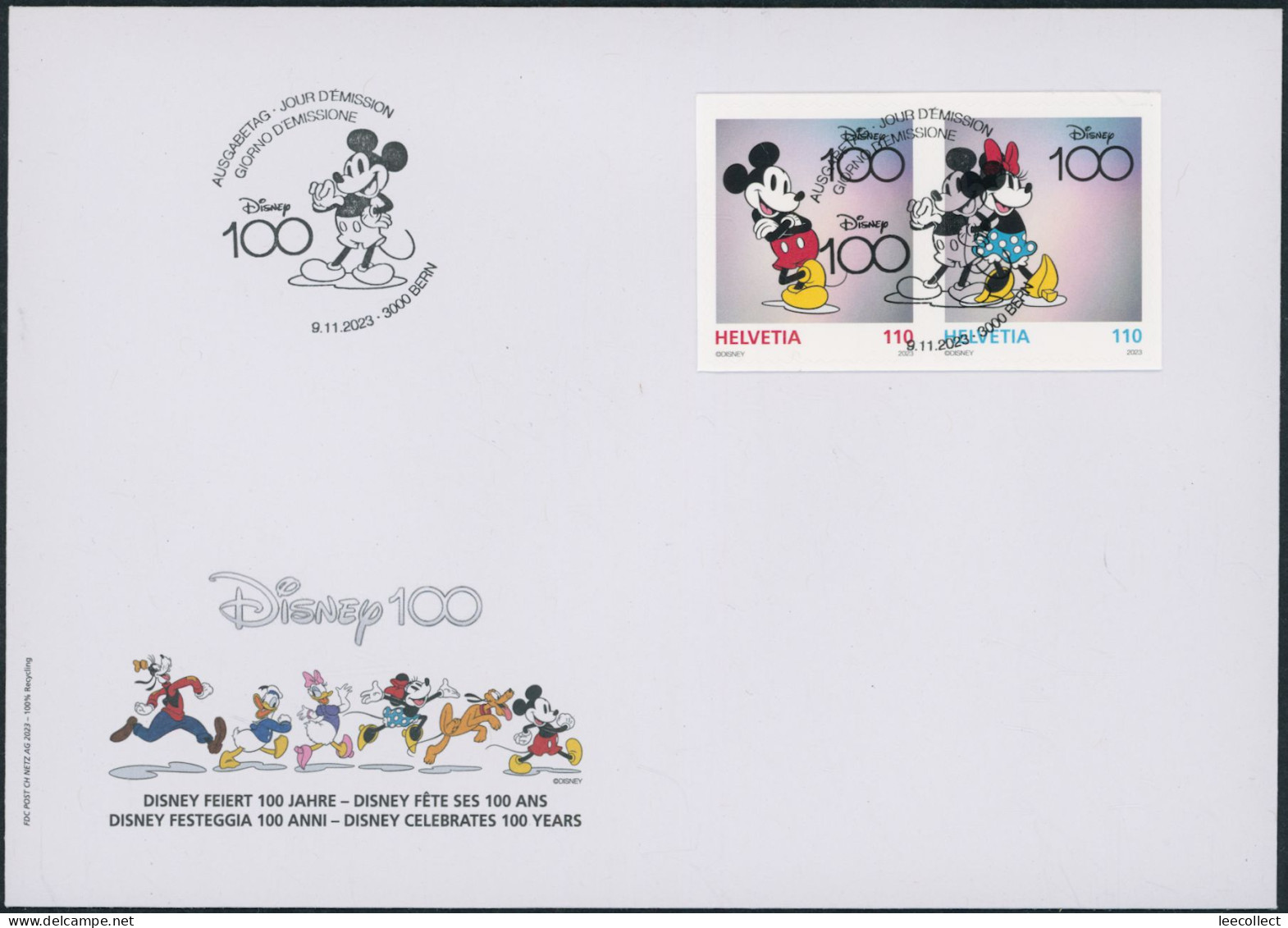 Suisse - 2023 - Disney - Blockausschnitt - Zwischensteg - Ersttagsbrief FDC ET - Ersttag Voll Stempel - Spezialbogen - Cartas & Documentos