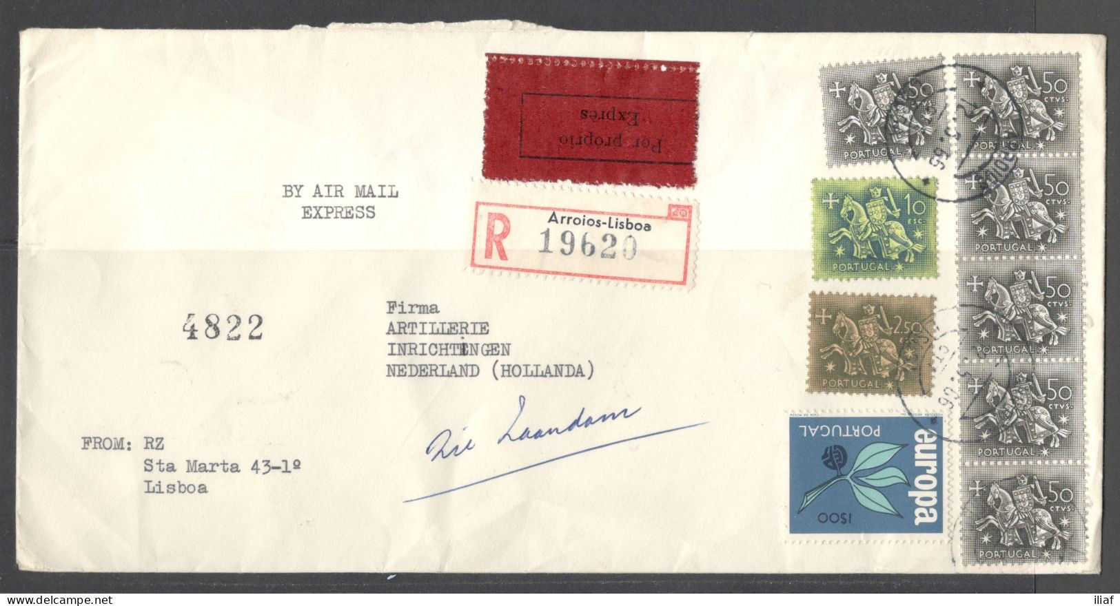 Portugal. Stamps Sc. 764, 771, 773 And 937 On Registered Express Letter, Sent From Arroios, Lisbon 12.05.1966 To Netherl - Covers & Documents