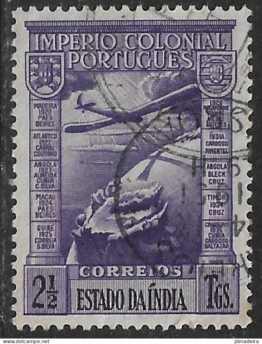 Portuguese India – 1938 Império Colonial Airmail 2 1/2 Tangas Used Stamp - Portugees-Indië