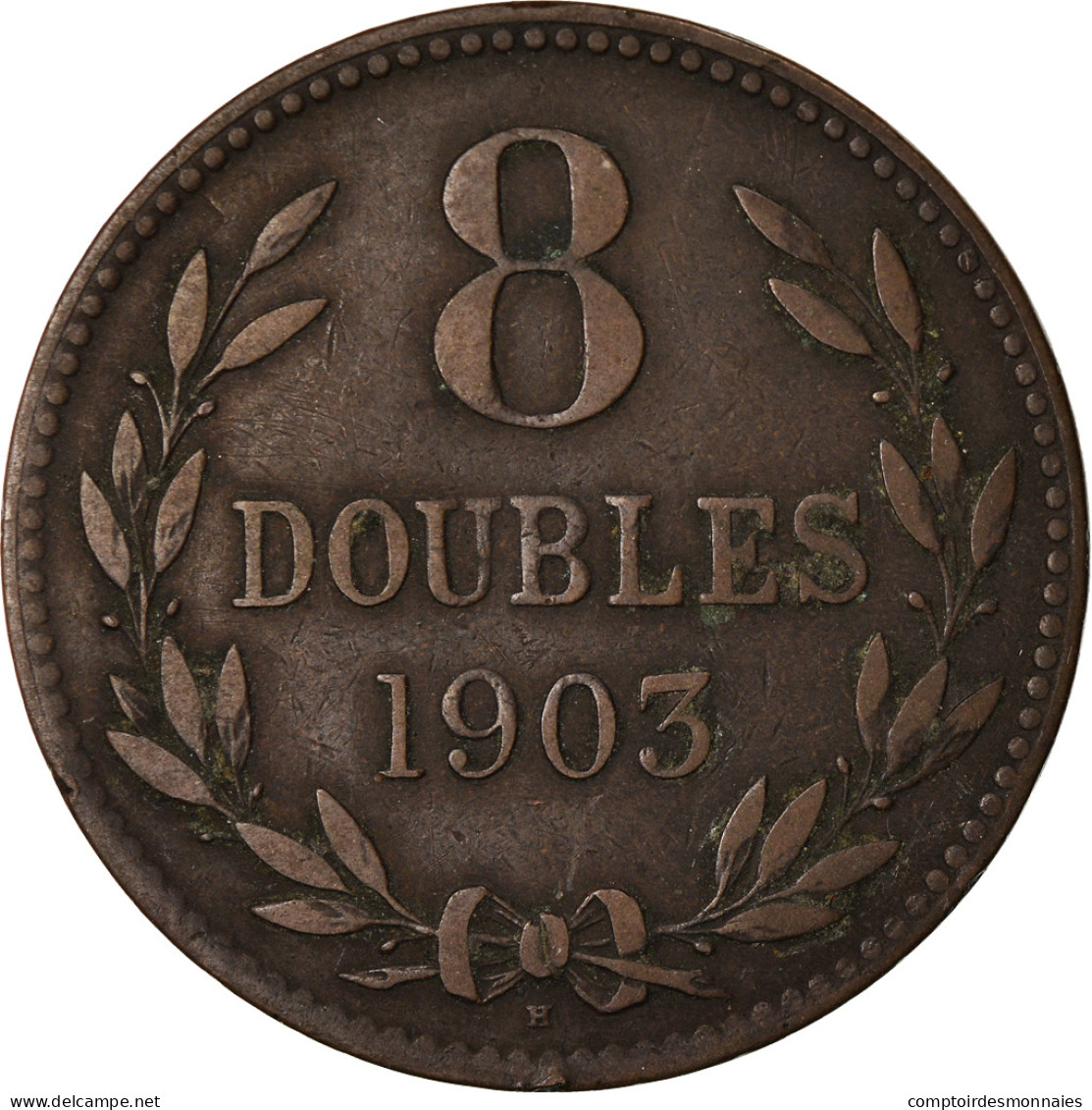 Monnaie, Guernsey, 8 Doubles, 1903, Heaton, Birmingham, TB+, Bronze, KM:7 - Guernesey