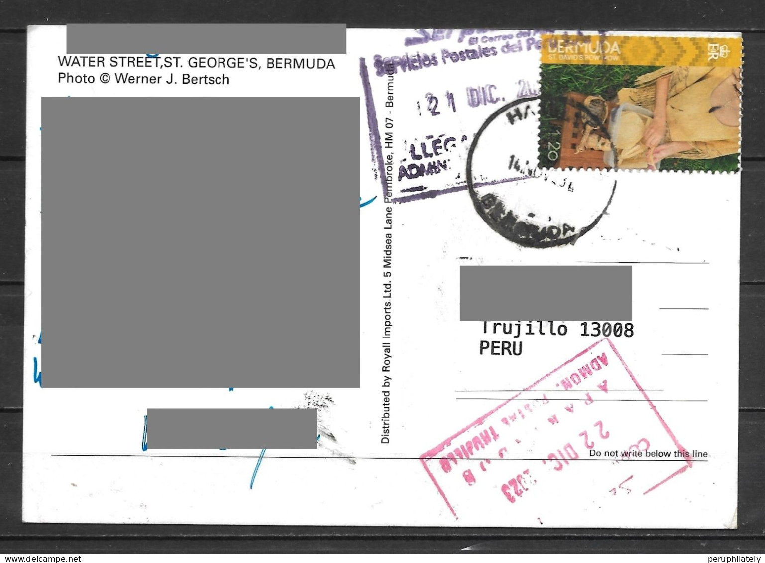 Bermuda Card Recent Stamp Sent To Peru - Bermuda