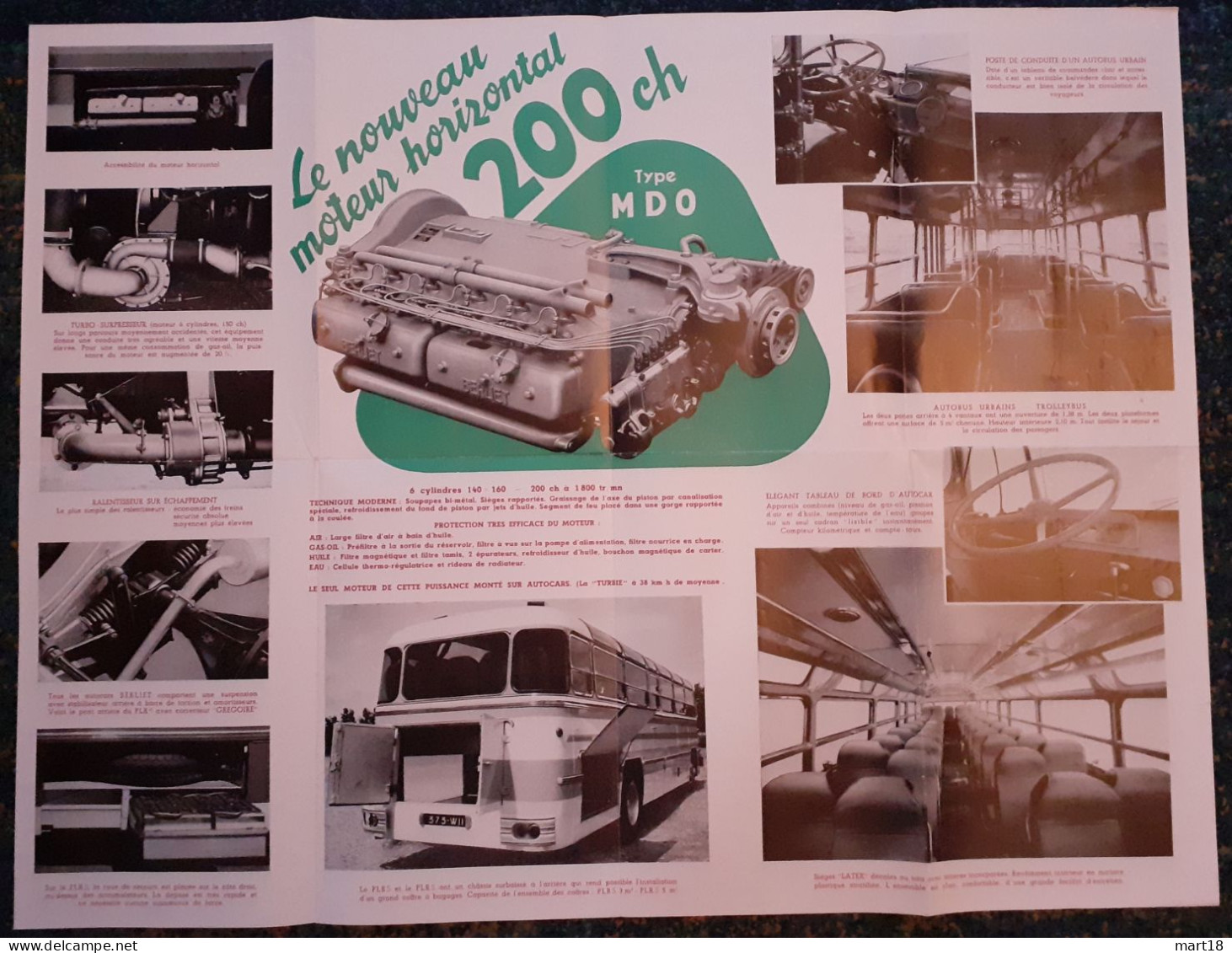 Publicité Affiche- BERLIET 200 CV MDO - 1955 - Cars Autocars Transport Urbain - Camions