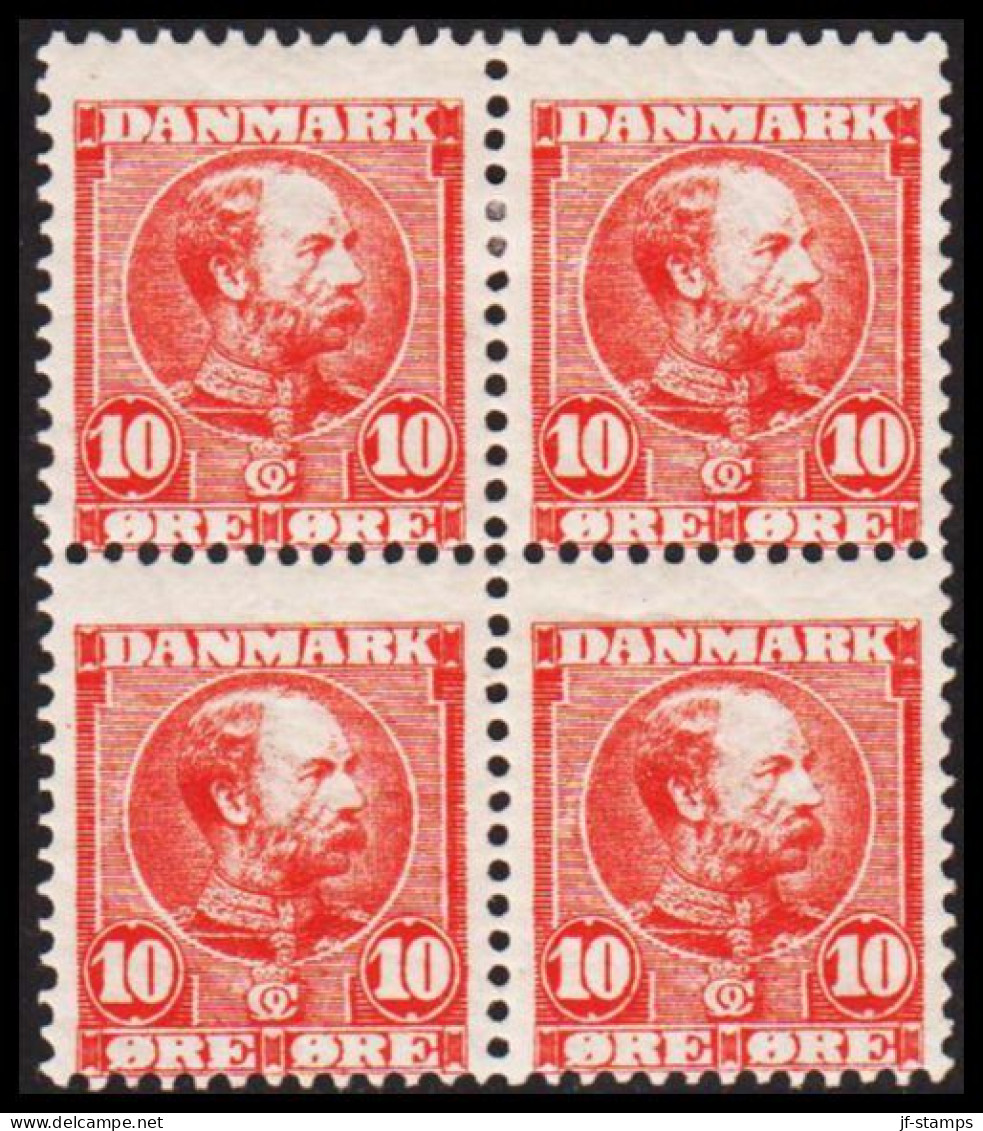 1904. DANMARK. Chr. IX. 10 Øre. Fine 4-block With 2 Stamps Never Hinged And 2 Stamps Hinged.... (Michel 48 I) - JF541065 - Neufs