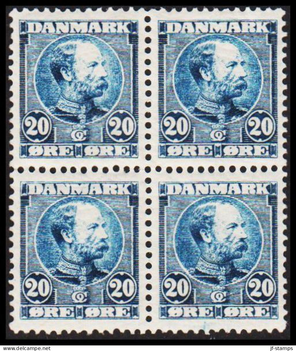 1905. DANMARK. 20 ØRE Chr. IX. Beautiful Centered 4-block With 2 Stamps Never Hinged And 2 Sta... (Michel 49) - JF541066 - Nuovi