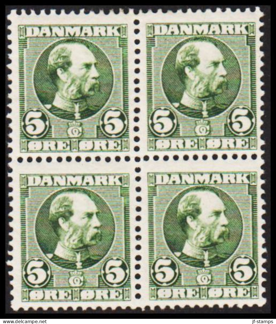 1906. DANMARK. CHRISTIAN IX. 5 øre. Fine 4-block With 2 Stamps Never Hinged And 2 Stamps Hinge... (Michel 47) - JF541067 - Nuevos