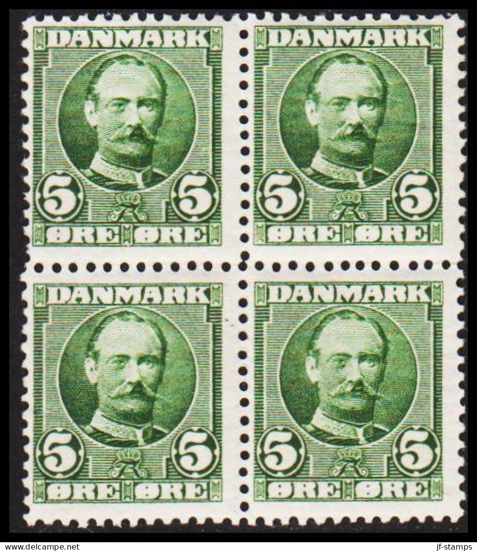 1907. King Frederik VIII. 5 Øre Green. Beautiful Centered 4-block Never Hinged. (Michel 53) - JF541069 - Ungebraucht