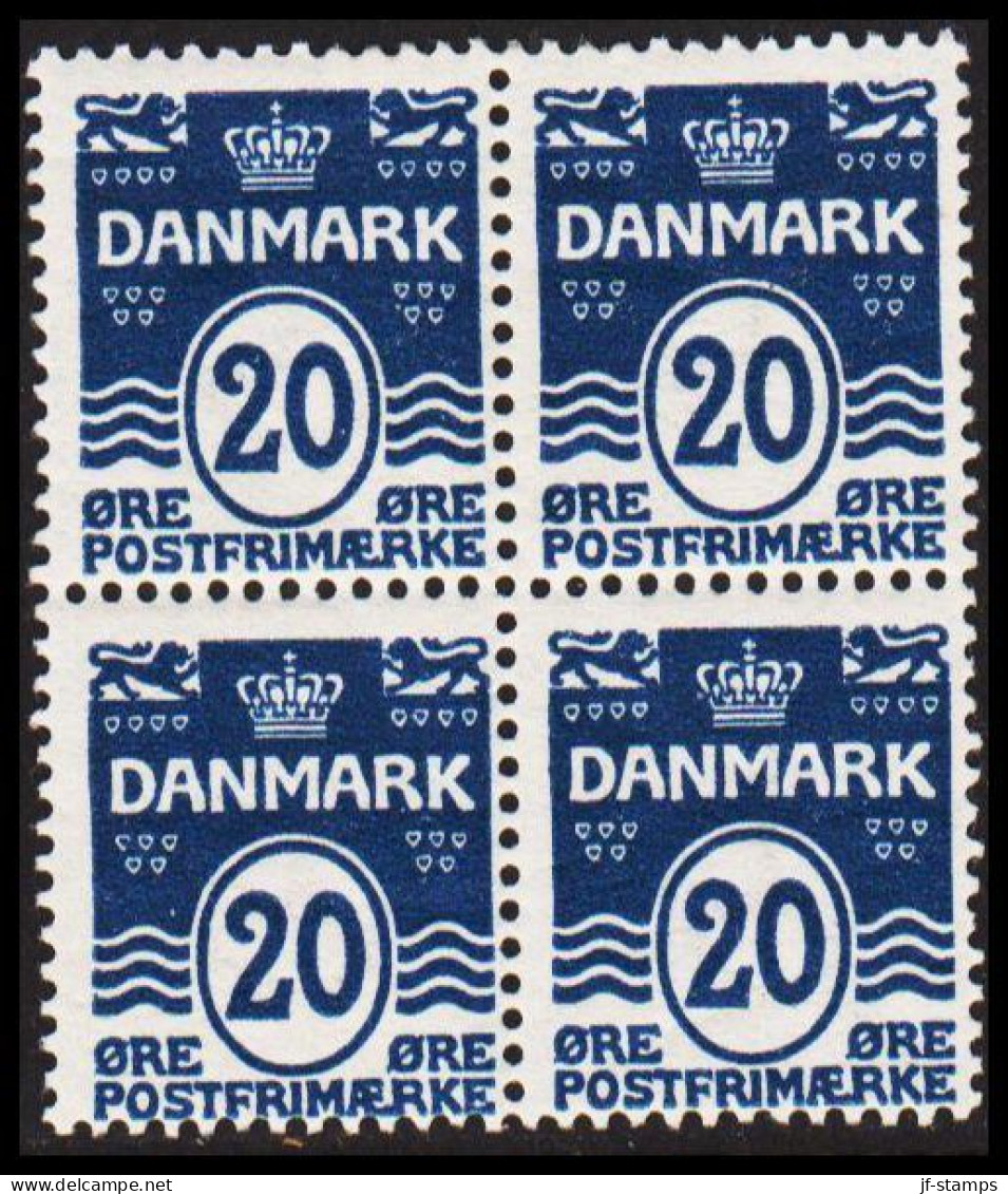 1912. DANMARK. Numeral. 20 Øre. Fine 4-block Never Hinged. (Michel 65) - JF541074 - Ongebruikt