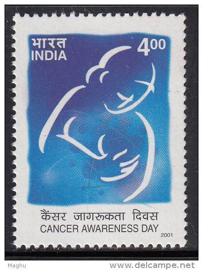 India MNH 2001, Cancer Awareness Day,  Women Self Examining Breast Cancer, Health, Disease, Medicine, As Scan - Unused Stamps