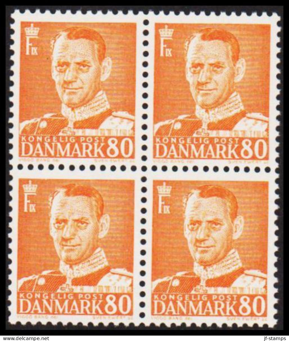 1953. DANMARK. Frederik IX 80 øre In Never Hinged 4-block.  (Michel 337) - JF541099 - Covers & Documents