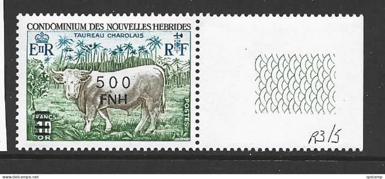 New Hebrides French 1977 Port Vila Local Overprints 500 FNH Charolais Cattle Fine Marginal MNH - Ongebruikt