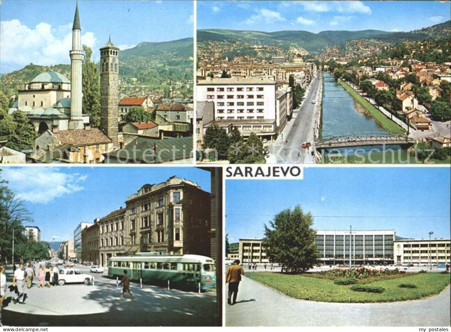 72230288 Sarajevo Minarett Ortsansichten Stadthalle Sarajevo - Bosnien-Herzegowina