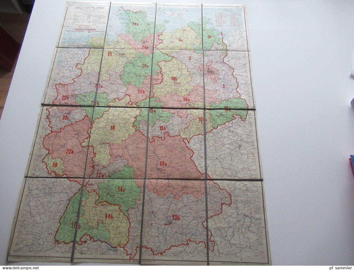 Alte Landkarte / Faltplan Auf Leinen Deutschland 1946 Westliche Hälfte Mit Den Postleitgebieten Maße: 70cm X 90cm - Landkarten