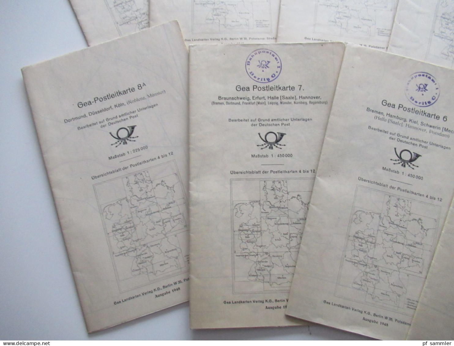 Alte Landkarten / Faltplan GEA Postleitkarte Nr. 4 - 12 Mit 8A (10 Stk) Ausgabe 1948 Teilw. Stempel Bahnpostamt Berlin O - Landkarten