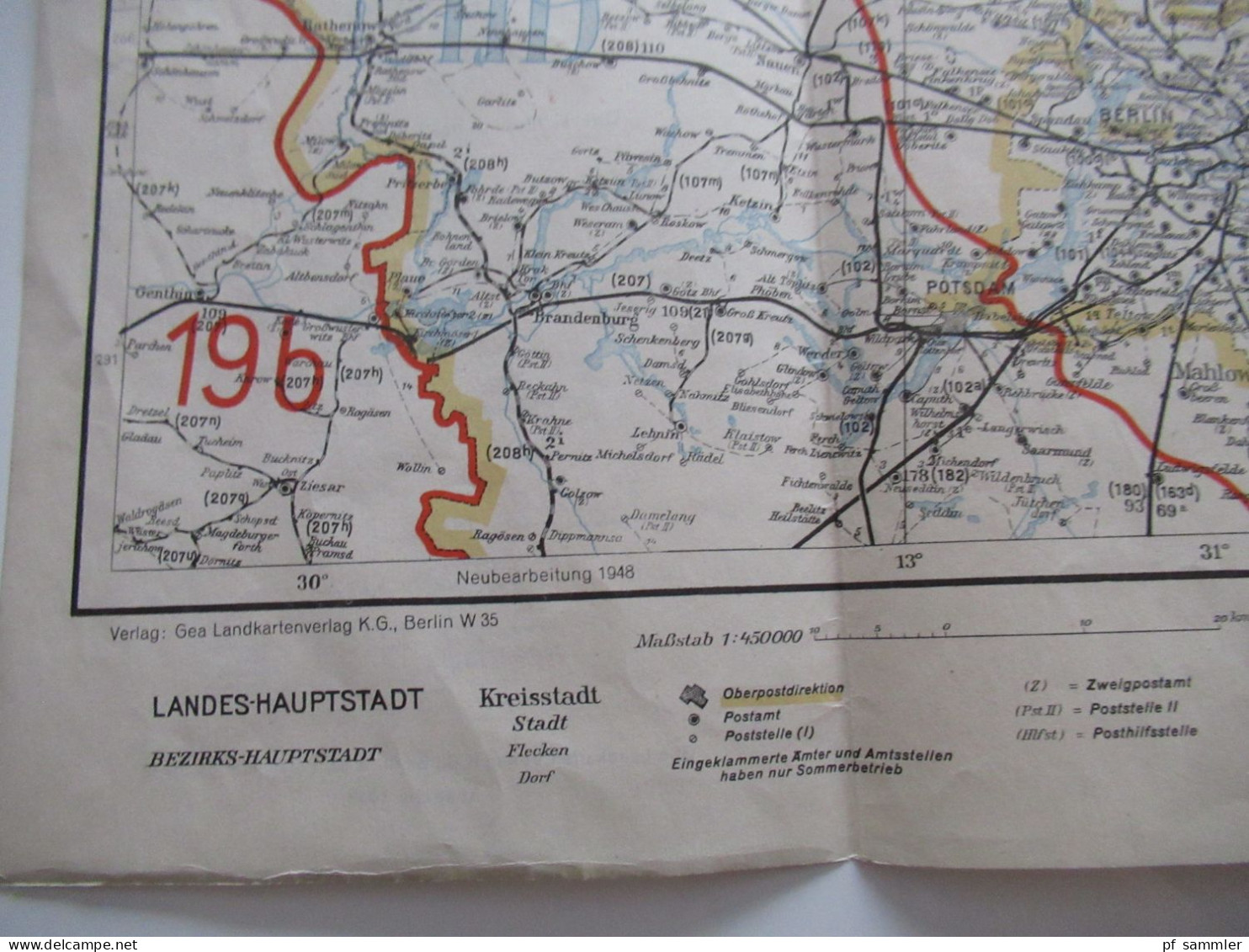 Alte Landkarten / Faltplan GEA Postleitkarte Nr. 4 - 12 mit 8A (10 Stk) Ausgabe 1948 teilw. Stempel Bahnpostamt Berlin O