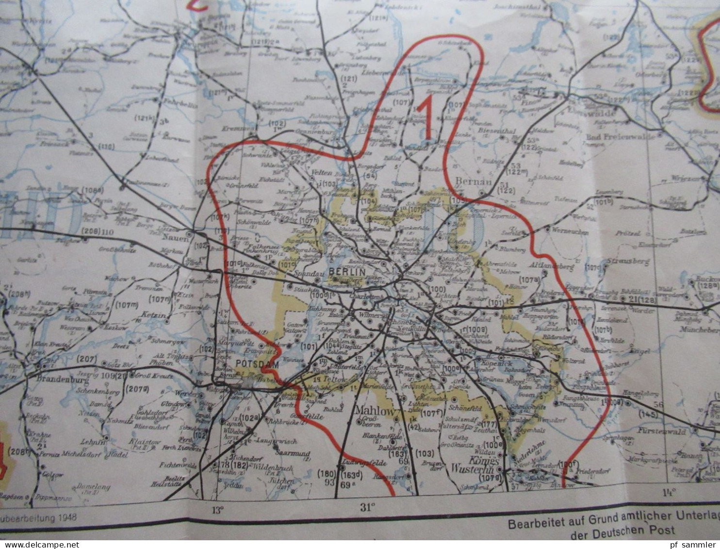 Alte Landkarten / Faltplan GEA Postleitkarte Nr. 4 - 12 mit 8A (10 Stk) Ausgabe 1948 teilw. Stempel Bahnpostamt Berlin O