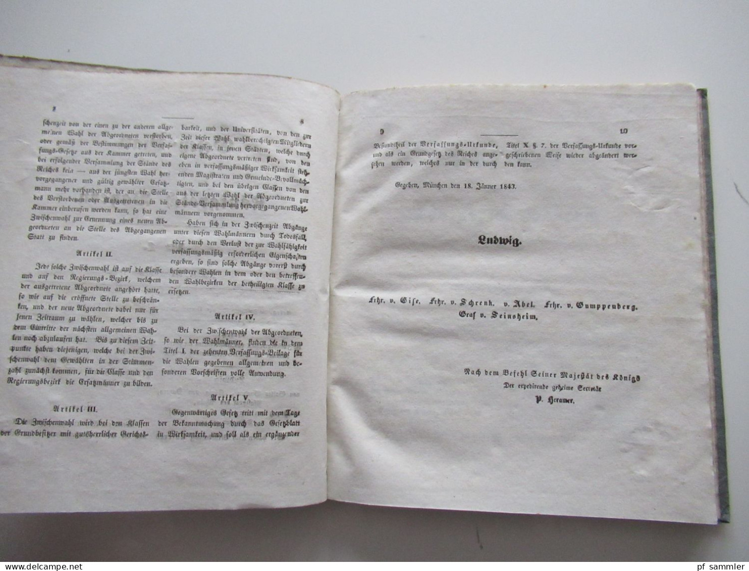 Altdeutschland Gesetzblatt für das Königreich Bayern 1843 / Ludwig, König von Bayern / Pappeinband