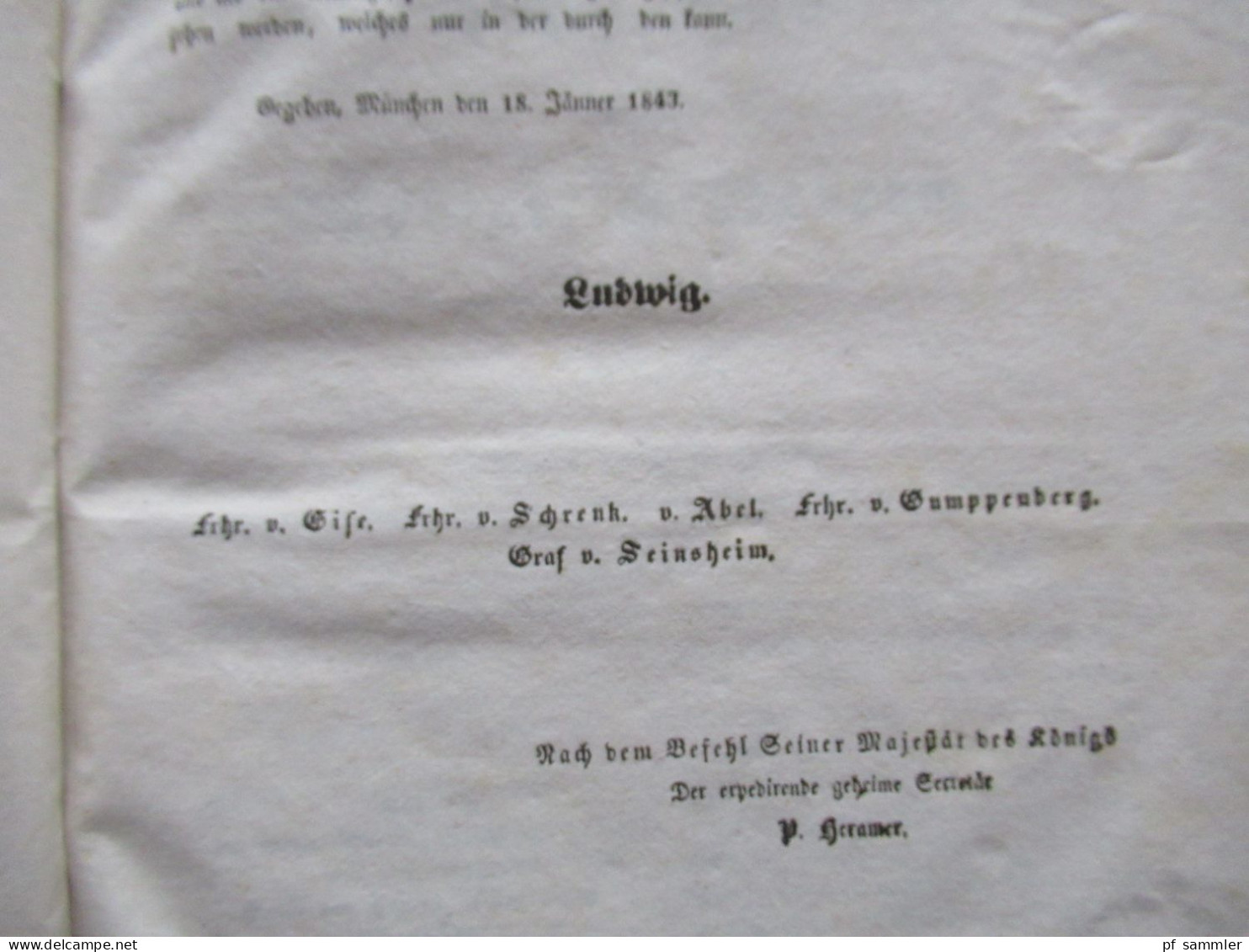 Altdeutschland Gesetzblatt für das Königreich Bayern 1843 / Ludwig, König von Bayern / Pappeinband