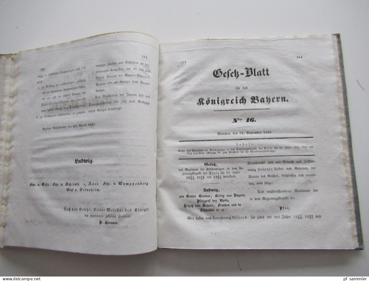 Altdeutschland Gesetzblatt für das Königreich Bayern 1843 / Ludwig, König von Bayern / Pappeinband
