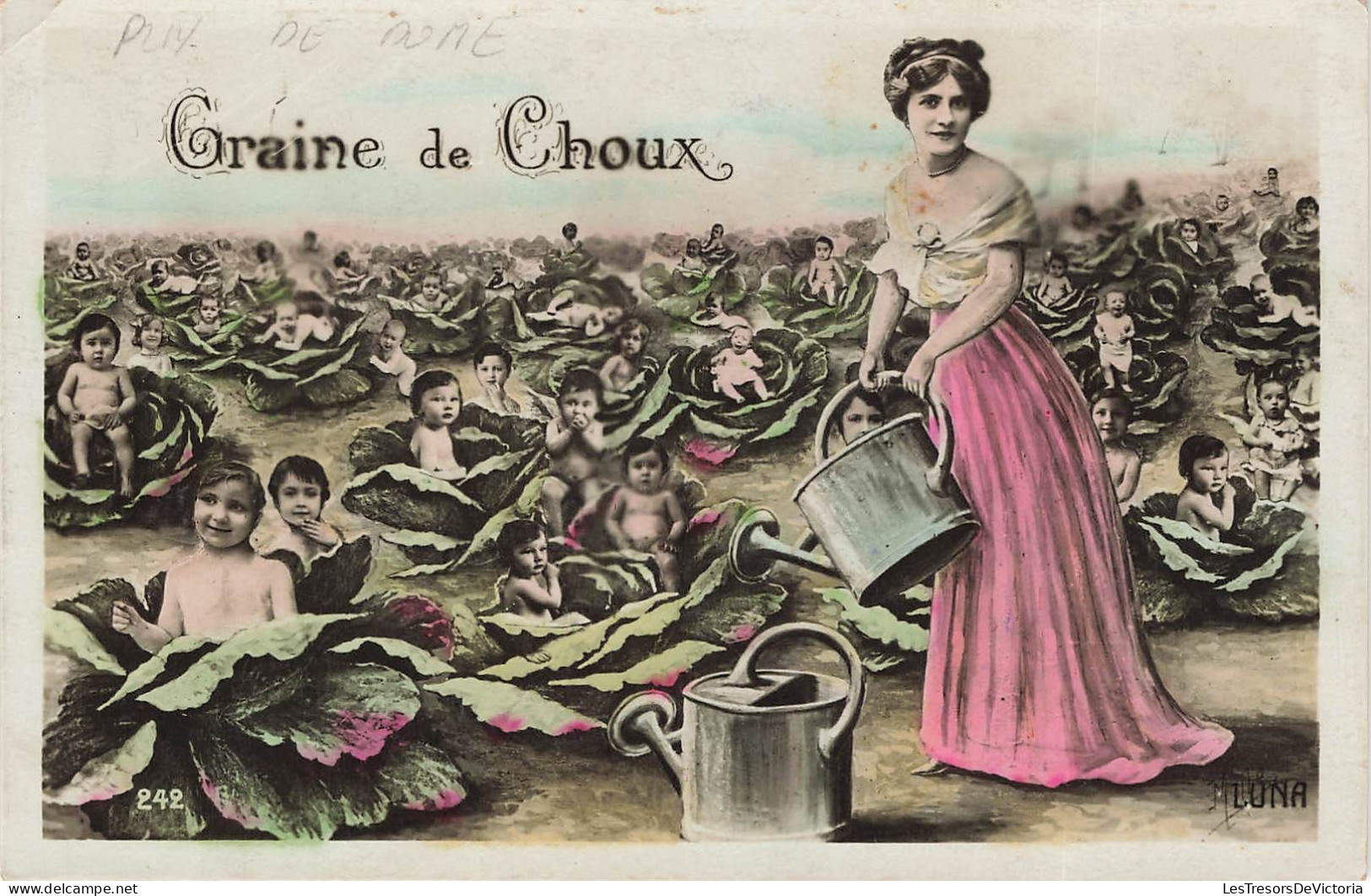 FANTAISIE - Femme - Bébés - Graine De Choux - Luna - Colorisé - Carte Postale Ancienne - Frauen