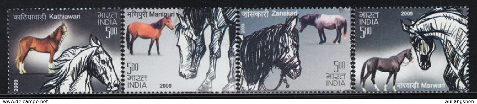 XK0191 India 2009 Various Good Breed Horses 4V MNH - Unused Stamps