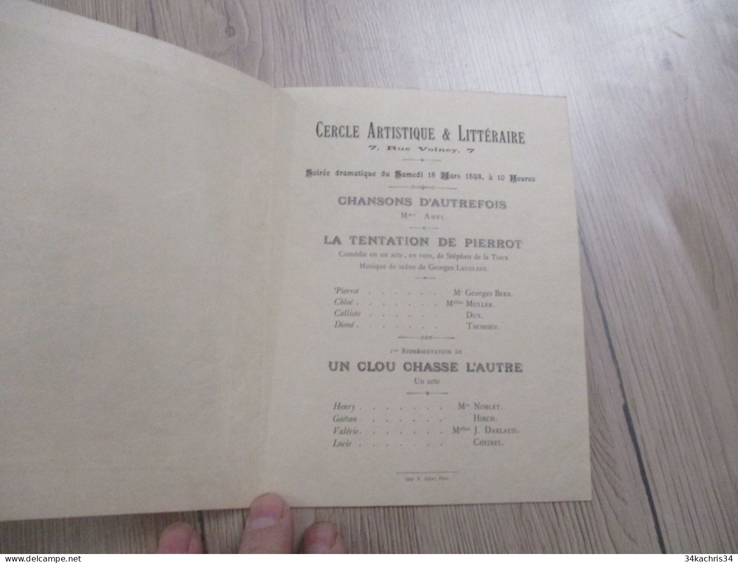 Programme Illustré Gravé Piquet Cercle Artistique Littéraire Paris 1893 14 X 18.5 - Programmes