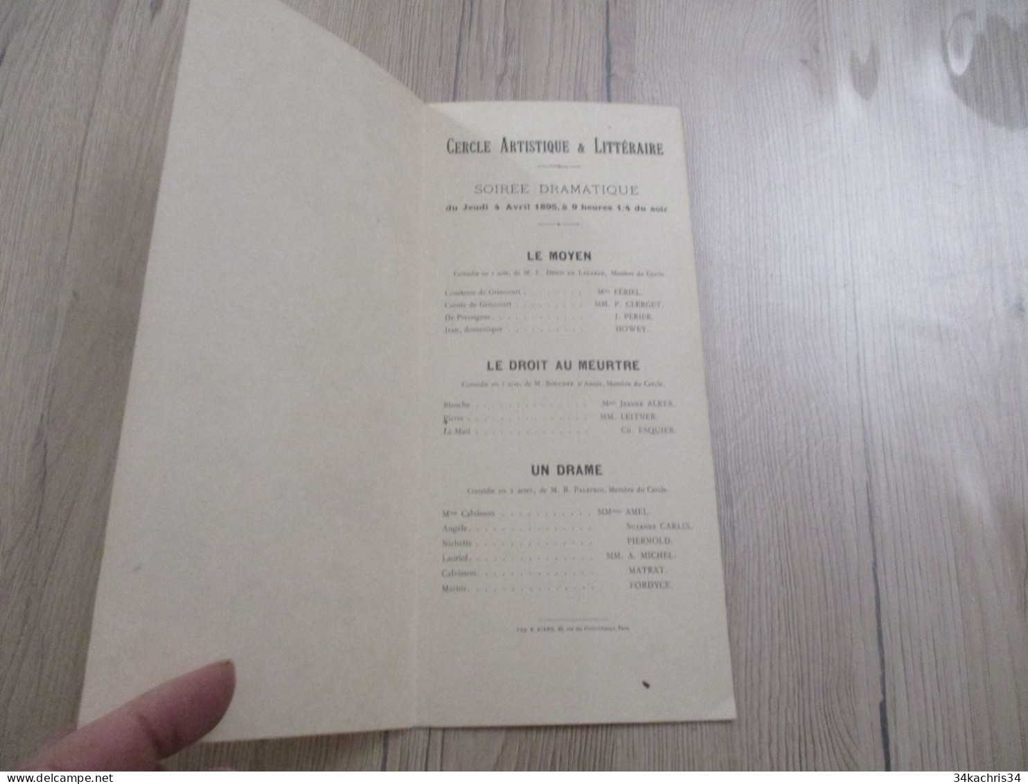 Programme Illustré 12 X 26.5 Cercle Artistique Littéraire Paris 1895 Soirée Dramatique L.O.M. Merson Dujardin - Programs