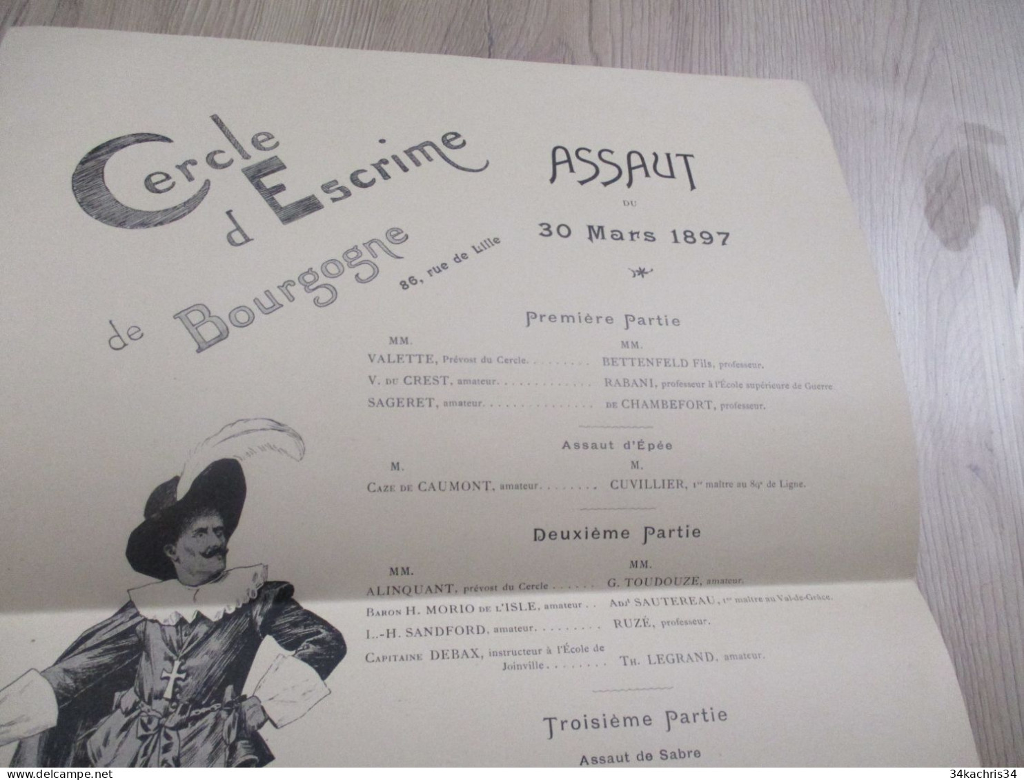 Projet ? Programme Illustré Par Gerbault 38 X27.5 Cercle D'Escrime De  Bourgogne Assaut Du 30/03/1897 Petite Déchirure - Programmes