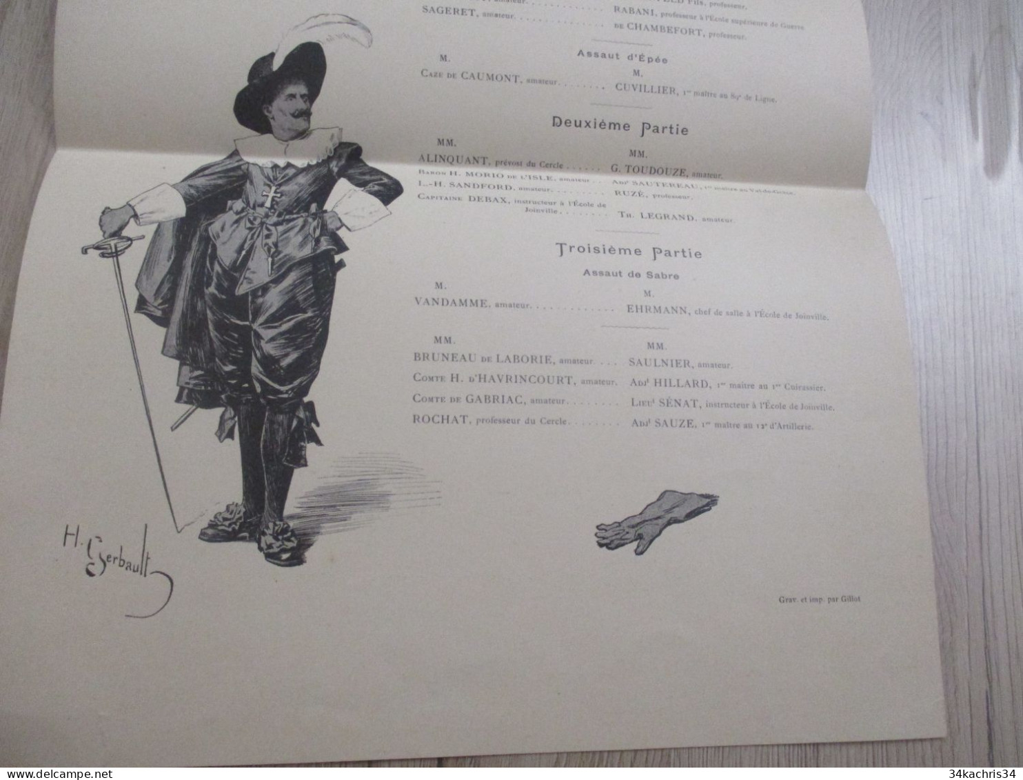 Projet ? Programme Illustré Par Gerbault 38 X27.5 Cercle D'Escrime De  Bourgogne Assaut Du 30/03/1897 Petite Déchirure - Programas