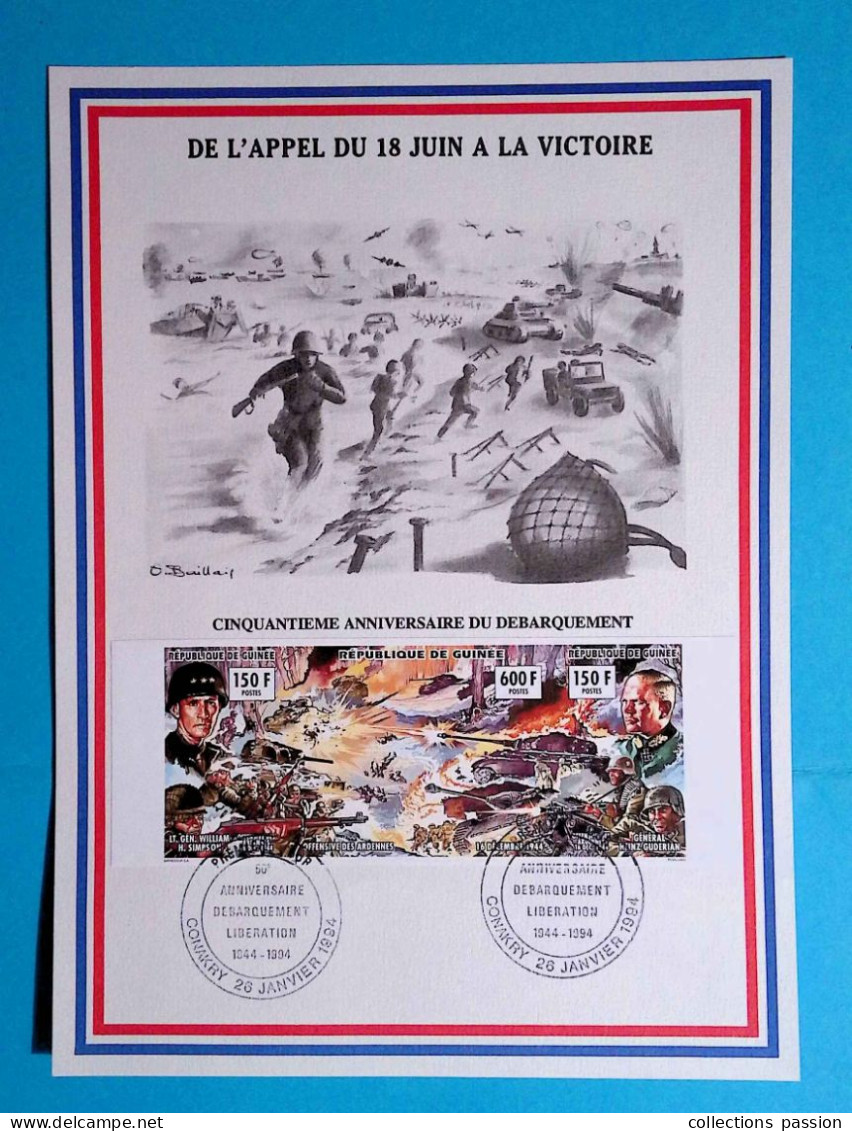 GUINEE, Bloc De 3, De L'appel Du 18 Juin à La Victoire, 50e Anniversaire Du Débarquement, CONAKRY, 1994, Frais Fr 1.85 E - República De Guinea (1958-...)