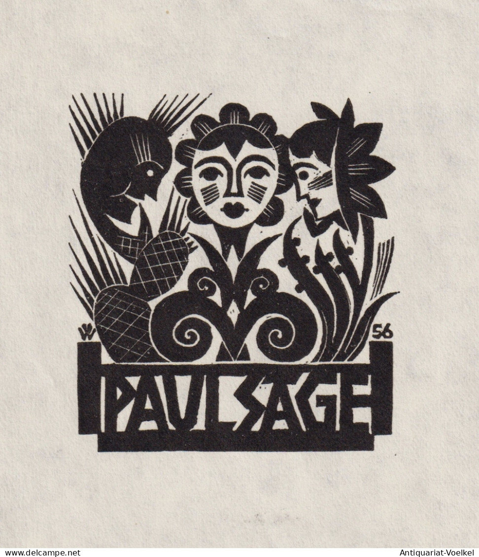 Paul Sage - Exlibris Blumen Holzschnitt Woodcut Bookplate Ex Libris - Bookplates