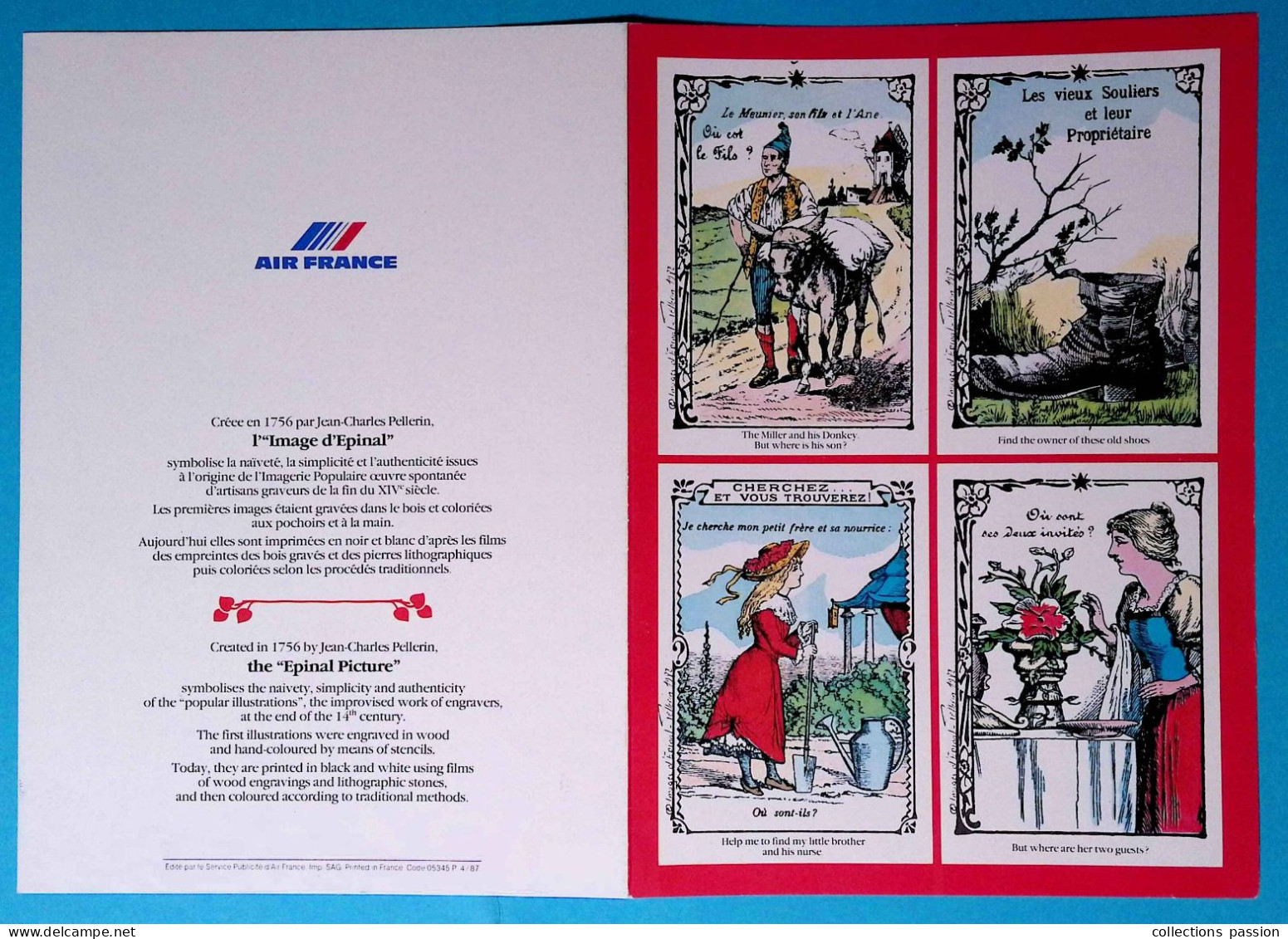 Menu, Compagnie Aérienne AIR FRANCE, PARIS-PEKIN, L'image D'Epinal, 1987, Frais Fr 1.85 E - Menus