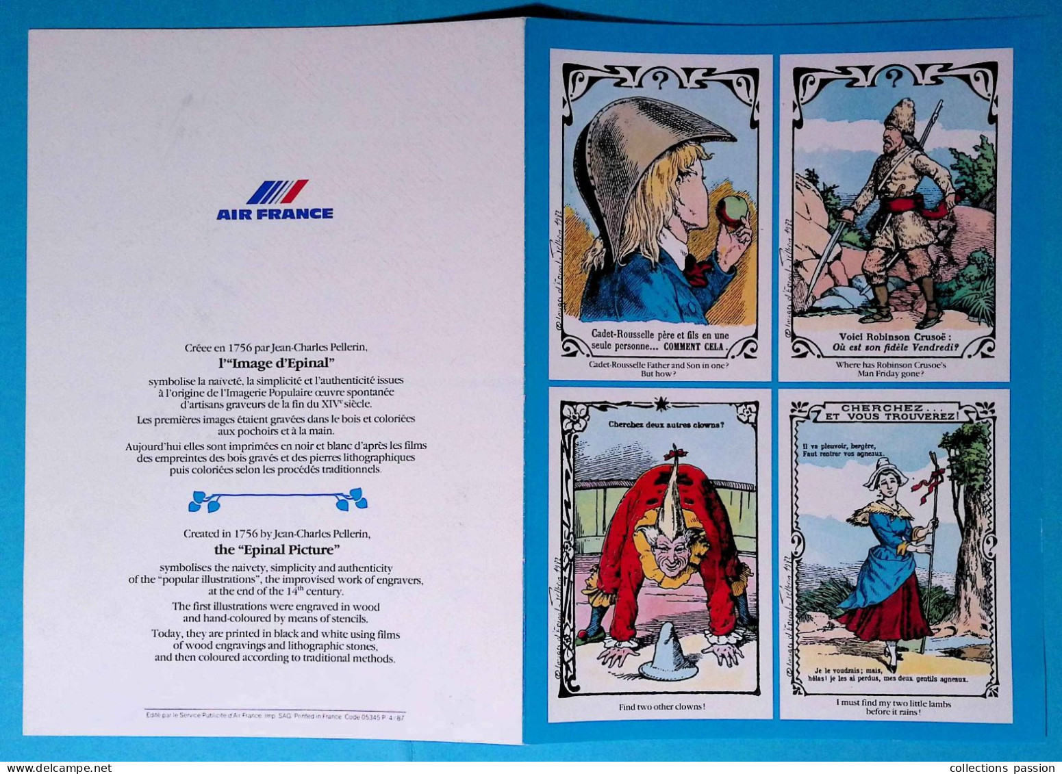 Menu, Compagnie Aérienne AIR FRANCE, PARIS-PEKIN, L'image D'Epinal, 1987, Frais Fr 1.85 E - Menus