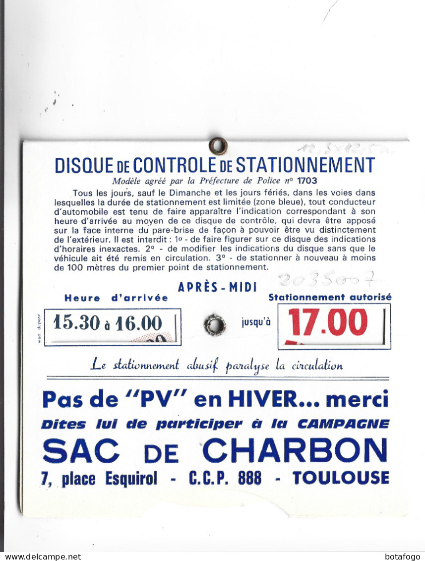 DISQUE DE CONTROLE DE STATIONNEMENT - Autres & Non Classés