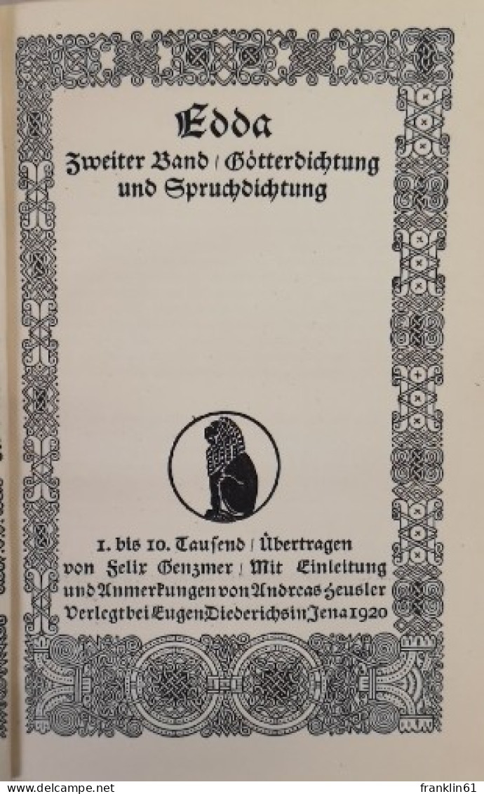 Edda. Zweiter Band. Götterdichtung Und Spruchdichtung. - Lyrik & Essays