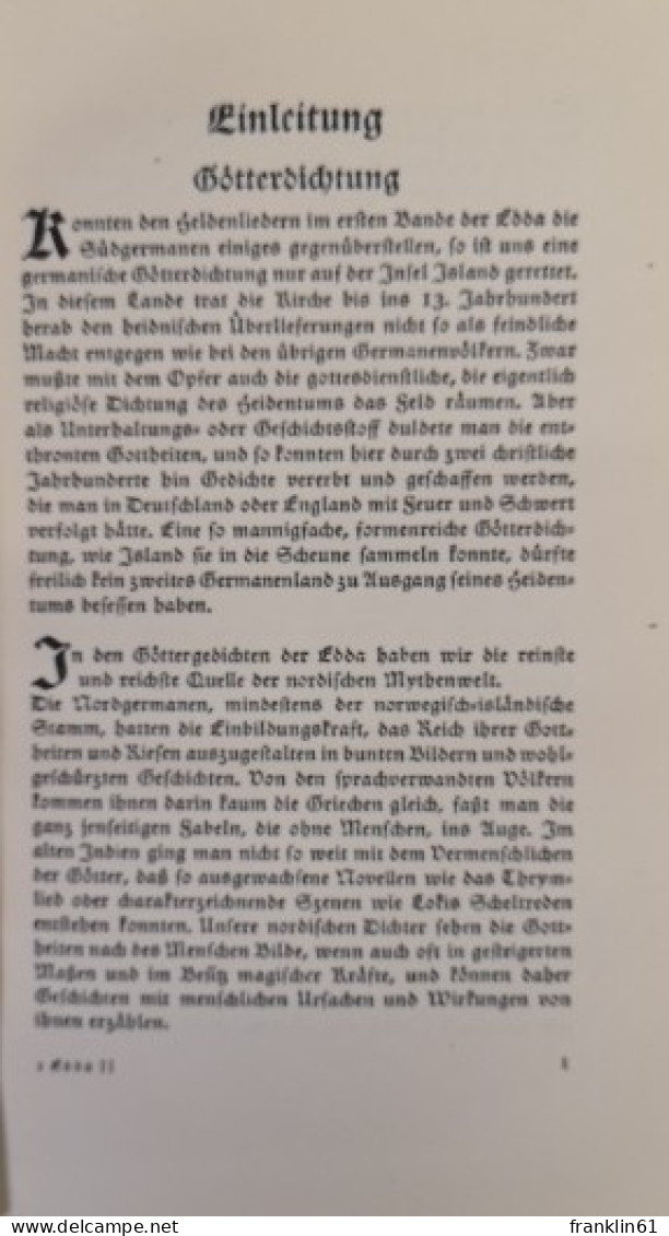Edda. Zweiter Band. Götterdichtung Und Spruchdichtung. - Poems & Essays