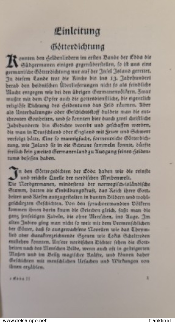 Edda. Zweiter Band. Götterdichtung Und Spruchdichtung. - Gedichten En Essays